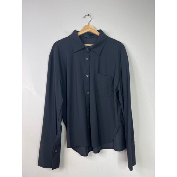 Ona Lightweight Long Sleeve Button Down Oversized Shirt Women's Black Medium - Picture 2 of 7